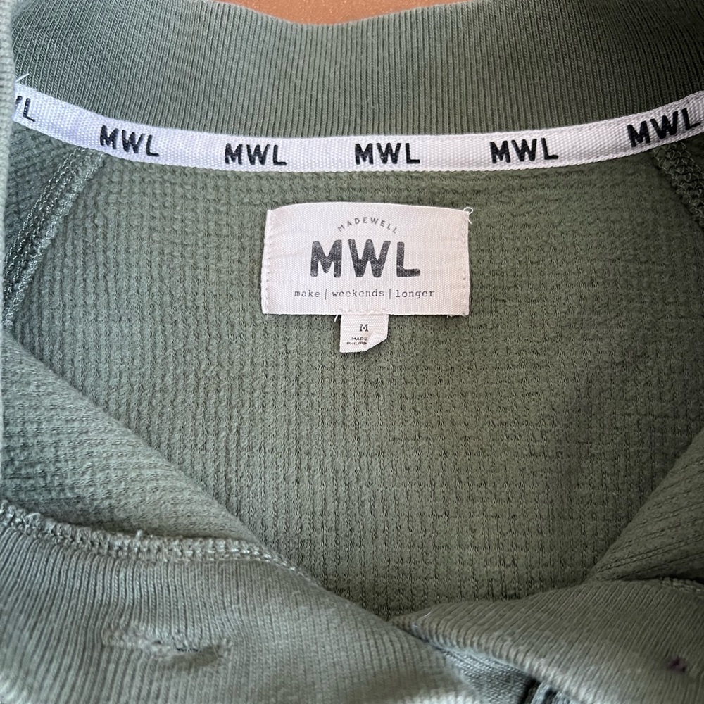 MWL Madewell Textured Waffle V Neck Henley Sweatshirt Size M
